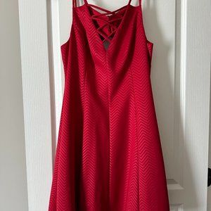 Guess Fit n Flare Red Herringbone/Zig Zag Dress